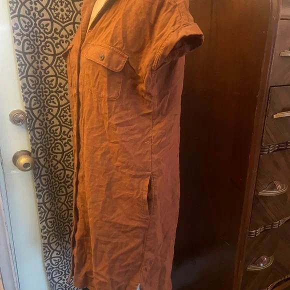 Linen Rayon blend classic safari style Old Navy Terracotta Shirt Dress - Picture 2 of 5
